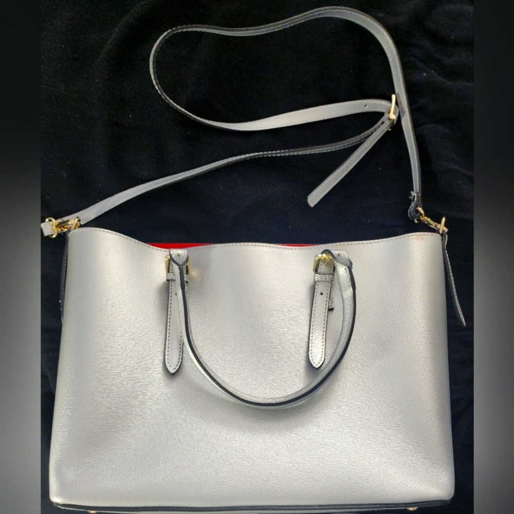 Silver leather tote